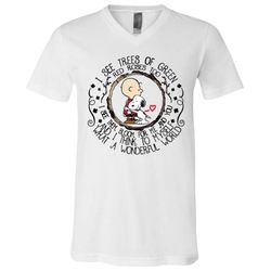 snoopy i see trees of green red roses too i see them bloom unisex v-neck