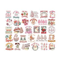 retro christmas png bundle, tis the season christmas tree cake png, pink christmas cookies png, merry christmas png, pink santa claus png