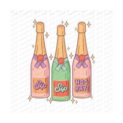 sip sip hooray champagne new year party png, disco ball new year's png , retro happy new year 2024 png, trendy new year 2024 sublimation