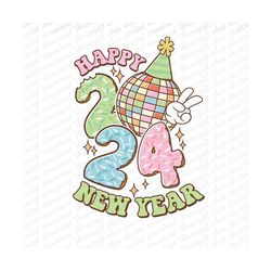 happy new year 2024 donut png , disco ball new year's png , retro happy new year sublimation, trendy new year 2024 shirt design