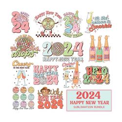 happy new year 2024 png bundle, disco ball new year's png , retro happy new year sublimation bundle, digital download, new year shirt design