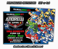 rescue bots invitation, rescue bots birthday, rescue bots birthday party, personalized invitation