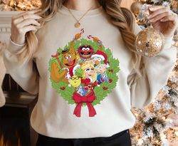 disney the muppets christmas muppet group wreath xmas shirt, disneyland christmas matching family shirts, christmas squa