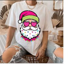 santa with sunglasses png, christmas png, cute christmas shirt digital design, pink santa png, retro christmas sublimati