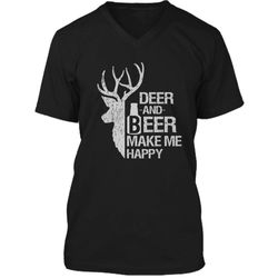 funny hunting deer and beer make me happy man women mens printed v-neck t