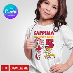 editable sonic girl birthday shirt any age png instant download
