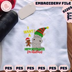 christmas embroidery designs, christmas hippo embroidery, christmas animal embroidery filles, merry xmas embroidery