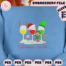 christmas spirit embroidery, wine glass embroidery, christmas embroidery designs, santa claus embroidery, elf embroidery designs