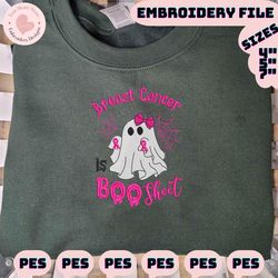 pink cute ghost embroidery design, breast cancer is boo sheet halloween cancer awareness embroidery machine file, halloween cancer warrior embroidery file