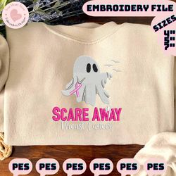 scare away breast cancer embroidery design, halloween cancer awareness embroidery machine design, pink spooky embroidery design, halloween breast cancer