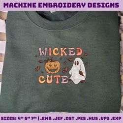 wicked cute embroidery design, spooky halloween embroidery design, retro pumpkin face halloween embroidery machine file