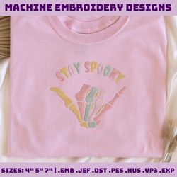 hello spooky embroidery design, stay spooky embroidery design, skeleton halloween embroidery machine file, retro halloween file