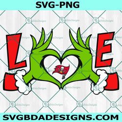 grinch hands love tampa bay buccaneers svg, tampa bay buccaneers logo svg, christmas football svg