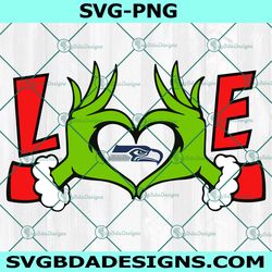 grinch hands love seattle seahawks svg, seattle seahawks logo svg, christmas football svg