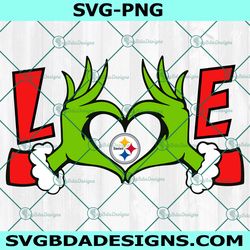 grinch hands love pittsburgh steelers svg, pittsburgh steelers logo svg, christmas football svg