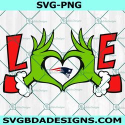 grinch hands love new england patriots svg, new england patriots logo svg, christmas football svg