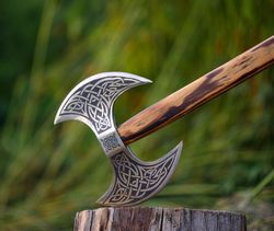 custom handmade double edge viking axe, carbon steel axe with handmade hatchet