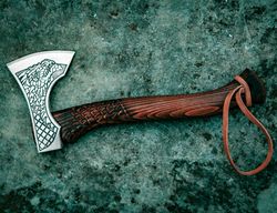 custom handmade carbon steel viking axe bearded axe with rose wood handle