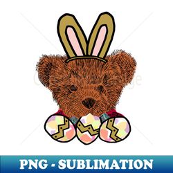 happy easter bunny ears on teddy bear eating easter eggs - png sublimation digital download - perfect for sublimation art