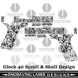 engraving laser designs glock 40 scroll & skull design