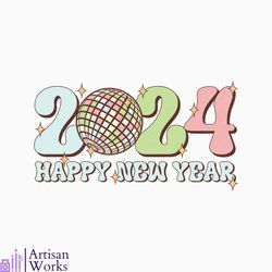 happy new year png bundle, retro happy new year eve 2024 bundle png, disco ball new year's png, peace love party png, tr