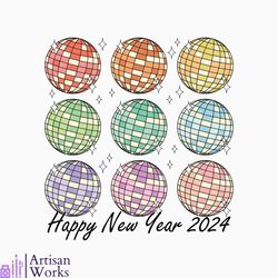happy new year png bundle, retro happy new year eve 2024 bundle png, disco ball new year's png, peace love party png, tr