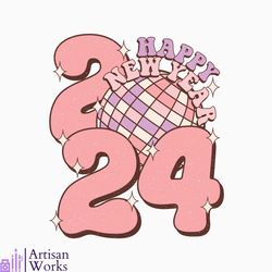 happy new year png bundle, retro happy new year eve 2024 bundle png, disco ball new year's png, peace love party png, tr