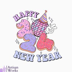 retro happy new year 2024 png, disco ball new year's png,new year 2024 png, new years png, disco ball png,trendy new yea