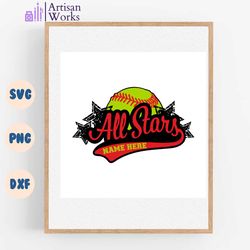all stars svg, softball svg, baseball svg, template, emblem, softball team, baseball team, stitching, cutting file