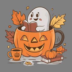 bookish ghost pumpkin cute artsy trendy bookish halloween autumn vibes png