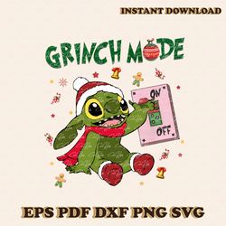 funny disney stitch grinch mode on png sublimation