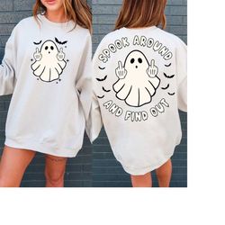 spook around and find out svg, funny halloween png, spooky season, halloween shirt png, funny ghost png, middle finger,