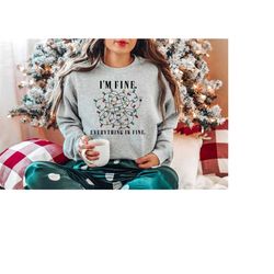 i'm fine everything is fine christmas png, retro christmas png, funny christmas, christmas tshirt png, christmas lights