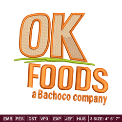 ok foods embroidery design, ok foods logo embroidery, logo design, embroidery file, logo shirt, digital download.