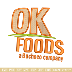 ok foods embroidery design, ok foods logo embroidery, logo design, embroidery file, logo shirt, digital download.