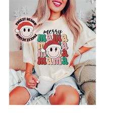 merry mama png, retro christmas png, mama sublimation design downloads, vintage, happy face png, christmas shirt, digita