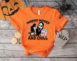 horror movie and chill shirt pngs, gift for halloween, horror club tee, spooky vibes tshirt png, ghost face t-shirt png,