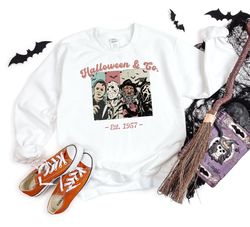 horror characters sweatshirt pngs, retro halloween gifts, horror movie sweater, scary halloween sweat, spooky sweatshirt