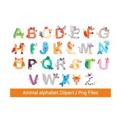 animal alphabet clipart, animal alphabet png, education and learning clipart, school clipart, school png, scrapbooking, instant download