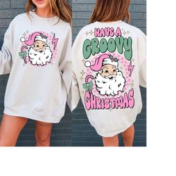 groovy christmas svg png, retro santa claus png, pink christmas vibes, groovy santa retro christmas sublimation & cut fi