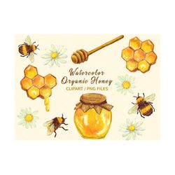 watercolor honey clipart, bee clipart, organic honey clipart, honey png, watercolor clipart, instant download files png