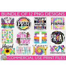 colorful christian png bundle of 12 print files for sublimation print, bible quotes, christian sublimation, bible sublim