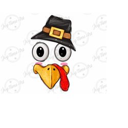 turkey face with hat png,autumn png,fall vibes png,turkey png,turkey clipart,gobble turkey,thankful png,turkey face png,sublimation design