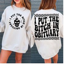 i put the bitch in obituary svg, halloween svg , spooky svg, witchy svg,  halloween svg sublimation design, retro hallow