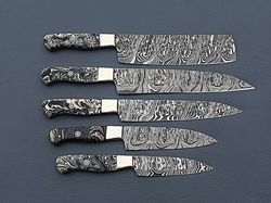 chef set 5pcs hand forged damascus steel , damascus knife set, damascus chef's