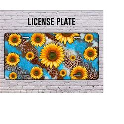 western sunflower license plate png, sunflower background, license plate sublimation design, western license plate png, turquoise background