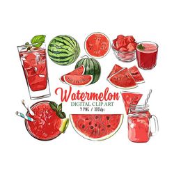 watermelon clip art watermelon fun clipart set bunting drinks cake watermelon fruit for scrapbook card making cupcake toppers paper crafts