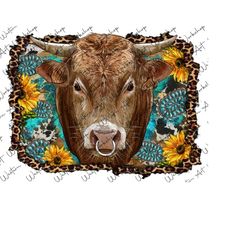 leopard turquoise gemstone background cow sublimation png, western cow png, cow png, western leopard background png,farm animals png design