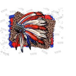 american flag with leopard background native american headdress png, american flag indian headdress, patriotic indian headdress, sublimation