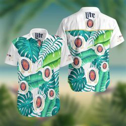miller lite beer summer hawaiian beach shirt